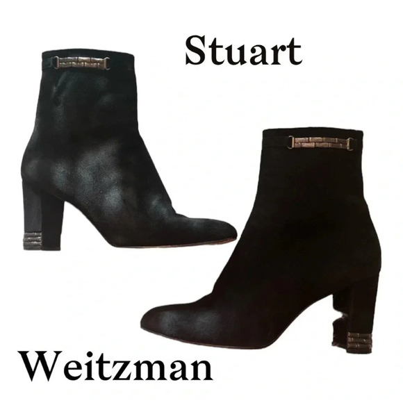 Stuart Weitzman Black Suede Ankle Booties‎ Women’s Sz 7 - Picture 4 of 13